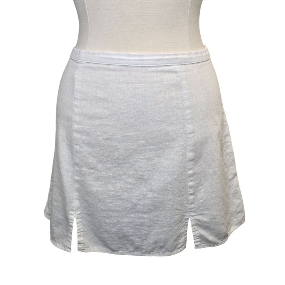 American Apparel Women's M White Linen Cotton Mini Skirt with Front Slits